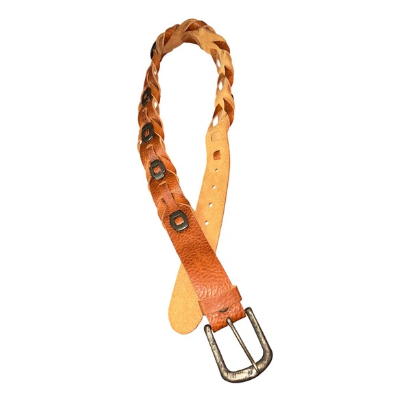 Brown‎ Braided Leather Belt Distressed Buckle Casual Mens Womens Unisex